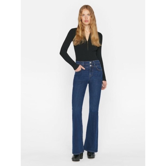 Frame Denim High Flare Double Waist Band Denim Jeans in Majesty Blue - Picture 4 of 9